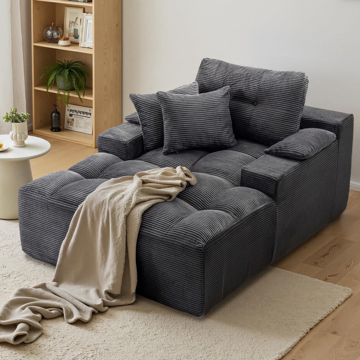 spanspace Chaise Lounge Chair Indoor, Oversized Sleeper Sofa Couch Bed with Removable Armrest Pads, Boneless Couch for Living Room, Bedroom