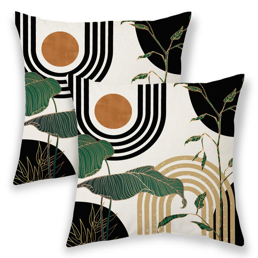 BETGINY Black Green Orange Boho Pillow Covers 18x18 Inch 2 Pcs,Tropical Leaf Summer Outdoor Decorative Throw Pillows,Mid Century Abstract Farmhouse Decor Pillowcase Linen Cushion Cover for Couch Sofa