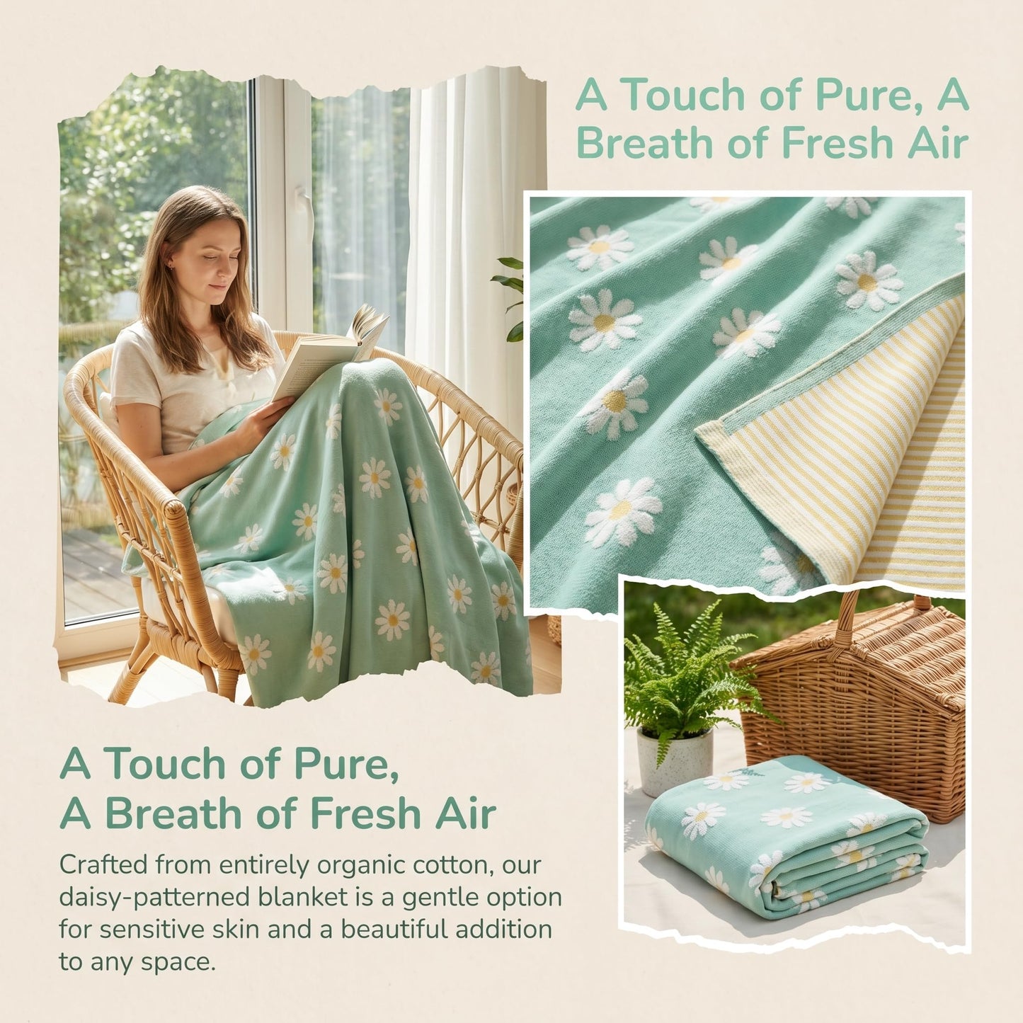 SANACYNA 6-Layer Gauze 100% Cotton Muslin Blankets for Adults Sunflower King 90"x104" Cooling Blanket Soft Breathable Blanket for Sofa Bed Coverlet All Seasons Both Sides (Green, King(90"x104"))¡­