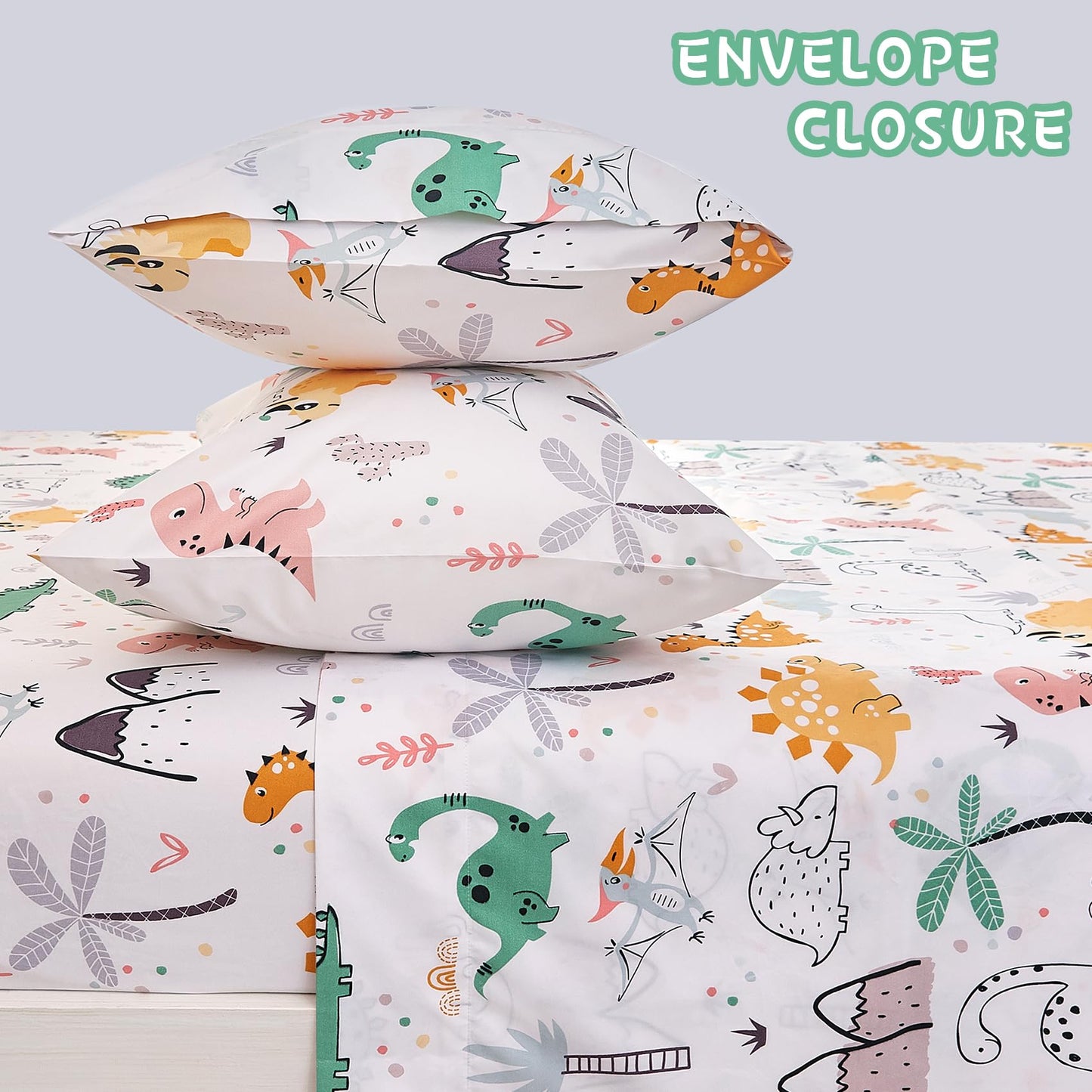 Yibeizi Dinosaur Twin Sheets Set for Boys, Kids Cute Bedsheets Dino Microfiber Deep Pocket Bed Sheet & Pillowcase Sets 3 Pieces