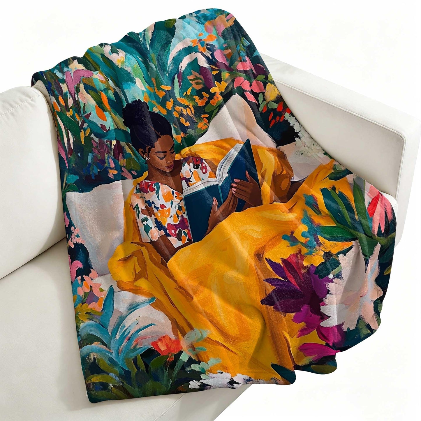 GXYAOYZG Black Woman Reading Blanket African American Throw Blanket Book Lover Throws Cozy Soft Flannel Black Girl Reader Blankets for Couch Sofa Bed Decor Librarian Gift (Reading - 4, 49" x 59")