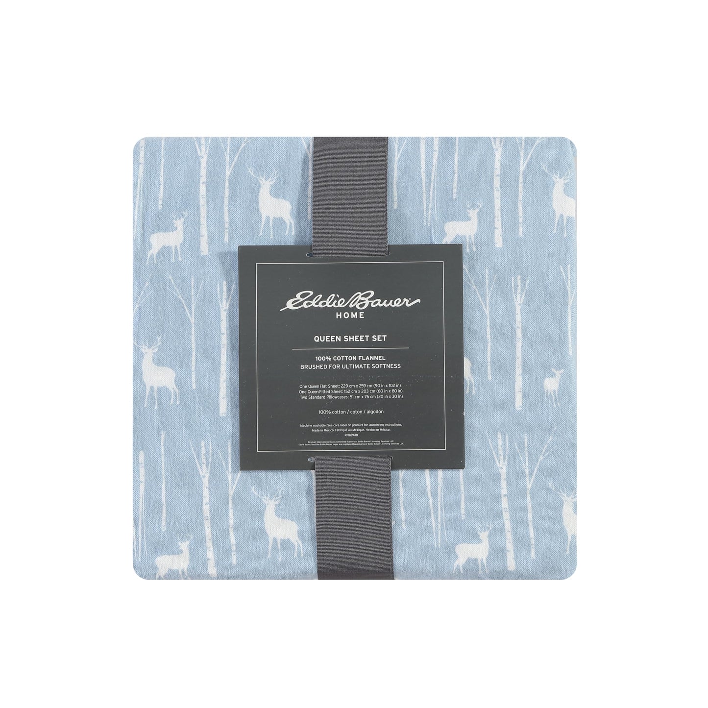 Eddie Bauer - Flannel Sheets Queen Size, Anti-Pilling & Wrinkle Resistant Cotton, Touchably Soft for All-Season Comfort - Bed Sheets with Matching Pillowcases & Fitted Sheet (Birch Forest Light Blue)