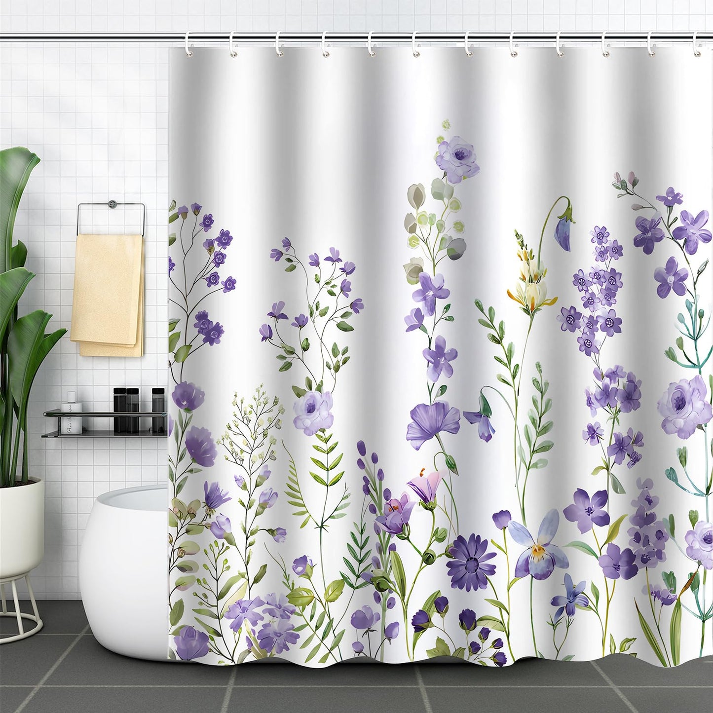 ZCHOMI Purple Spring Floral Shower Curtain Lilac Lavender Wisteria Flower Plant Shower Curtains for Bathroom Waterproof Polyester Fabric Bathroom Curtain 72 x 72 Inch with 12 Plastic Hooks