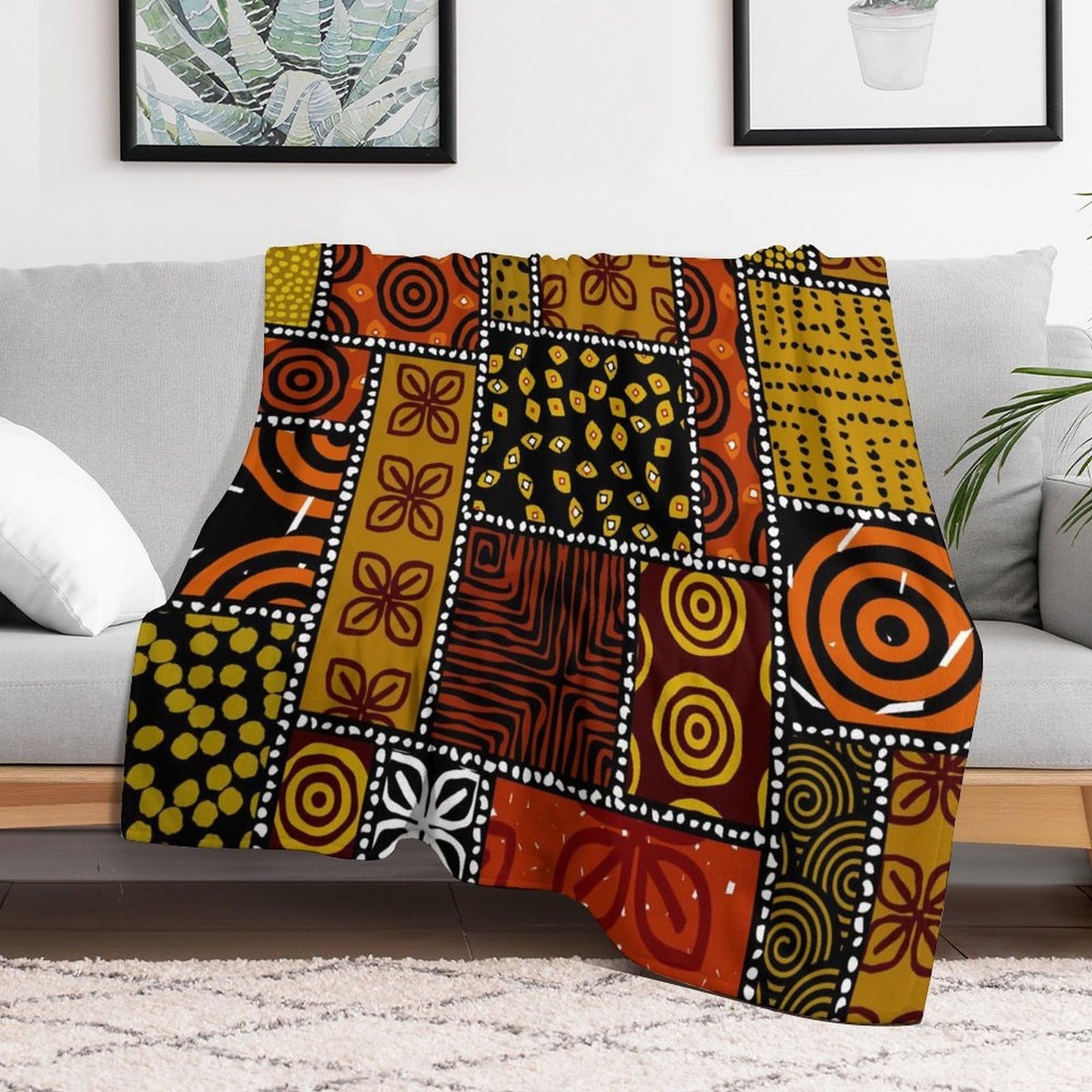ZhiRain African Ethnic Throw Blanket Abstract Tribal Motifs Ethnic Lines Patchwork Style Blanket for Sofa Bed Couch Chair Or Dorm 50"x60"
