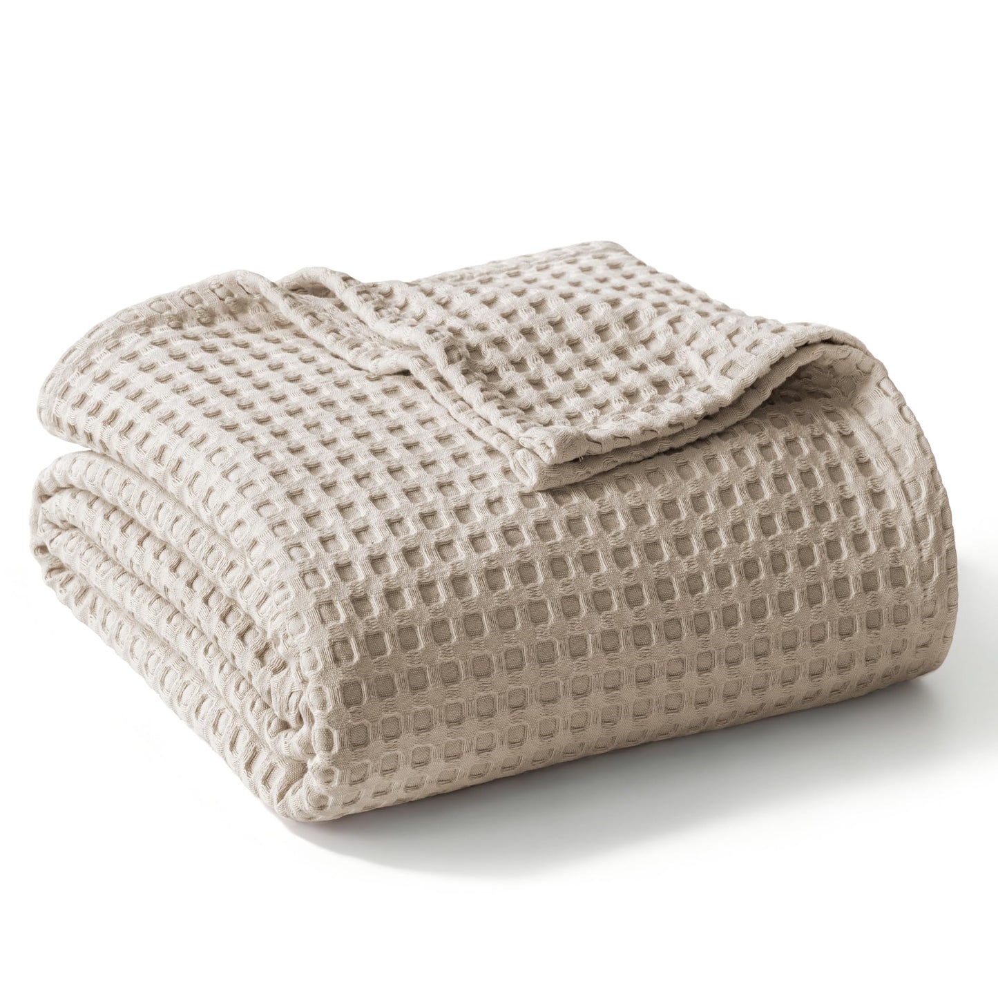 Exclusivo Mezcla Pre-Washed 100% Cotton Waffle Throw Blanket for Couch, 330GSM Lightweight Breathable Summer Blankets, Soft and Cozy, Room Decor, Khaki, 50x60 Inches