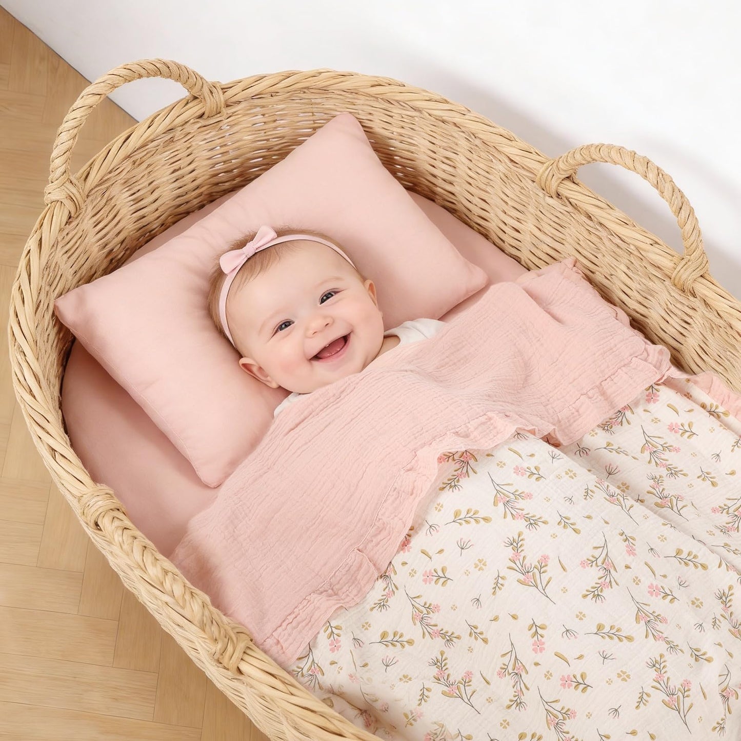 Organic Baby Blanket Flounce Edge Large 50"x43" Floral, 100% Muslin Cotton Super Soft Breathable Toddler Quilt Crib Blankets Gender Neutral for Baby Boys and Girls Bassinet, Bed, Stroller & Snuggling
