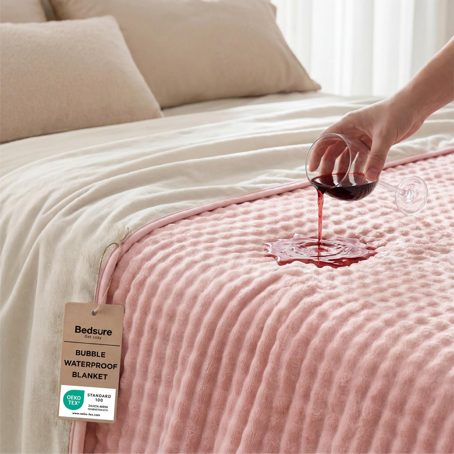 Bedsure GentleSoft Blanket for Bed & Bubble Waterproof Blanket for Bed King Pink 108x90inch