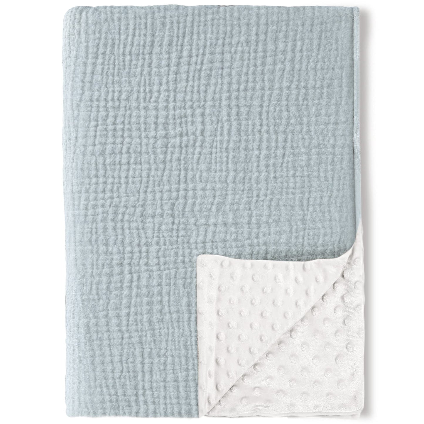 Konssy Baby Blankets for Unisex Boys Girls, Super Soft Nursery Minky Blankets with Muslin Cotton Front and Dotted Fleece Backing, Printed Bed Throws Newborn