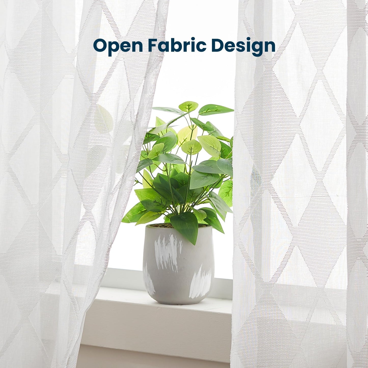 SLEEP ZONE Sheer Curtain 84 inches Long of 2 Panels for Living Room and Bedroom, White Sheer Curtain Cutwork Embroidered Sheer Curtains, 42" W × 84" L, White Lattice