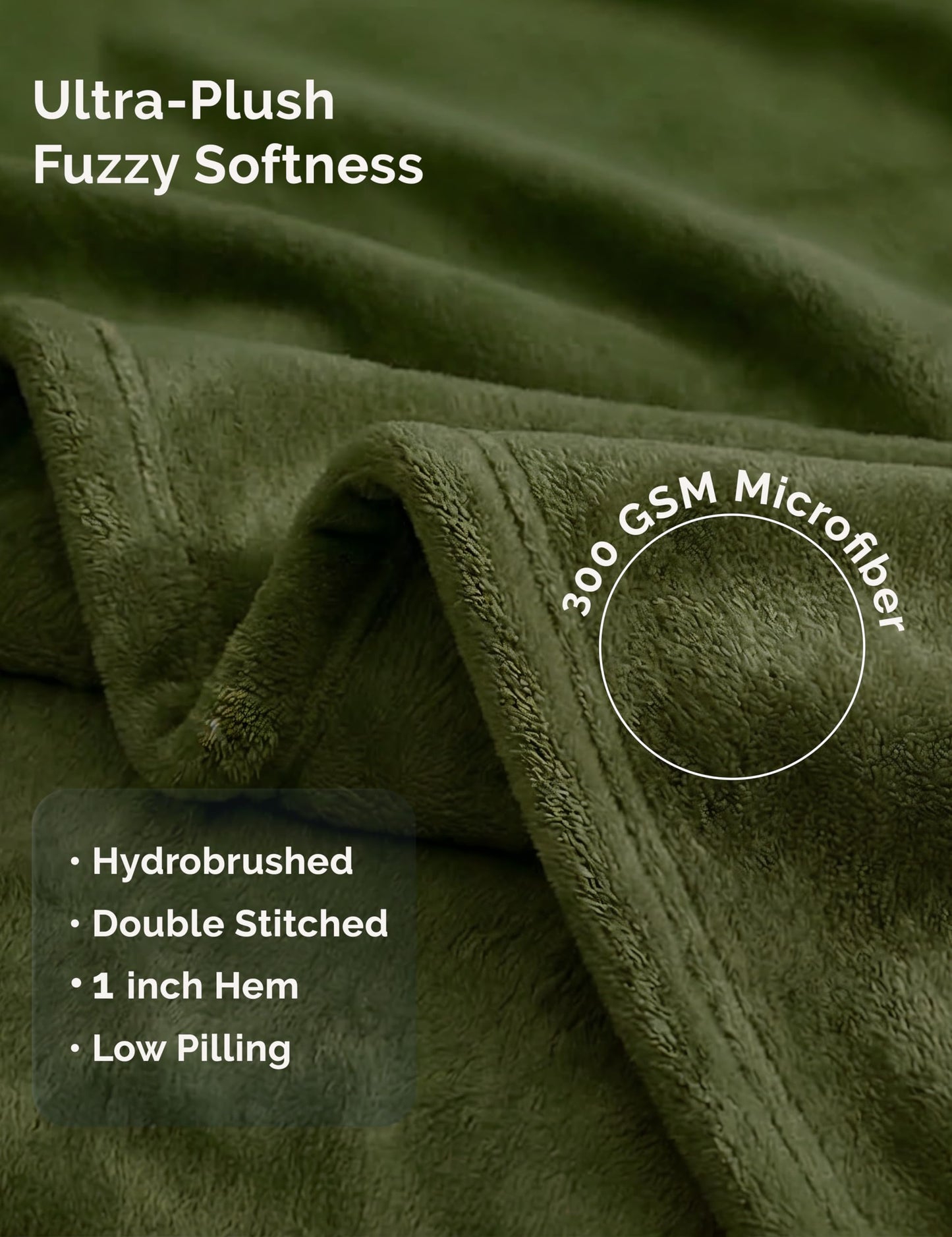Casa Platino Fleece Throw Blankets – 300 GSM Olive Green – Soft Cozy Warm Winter Throws, Fuzzy Plush Elegant for Kids, Men & Women - Ideal for Couch, Sofa, Chair or Bed - 50x60 Inch