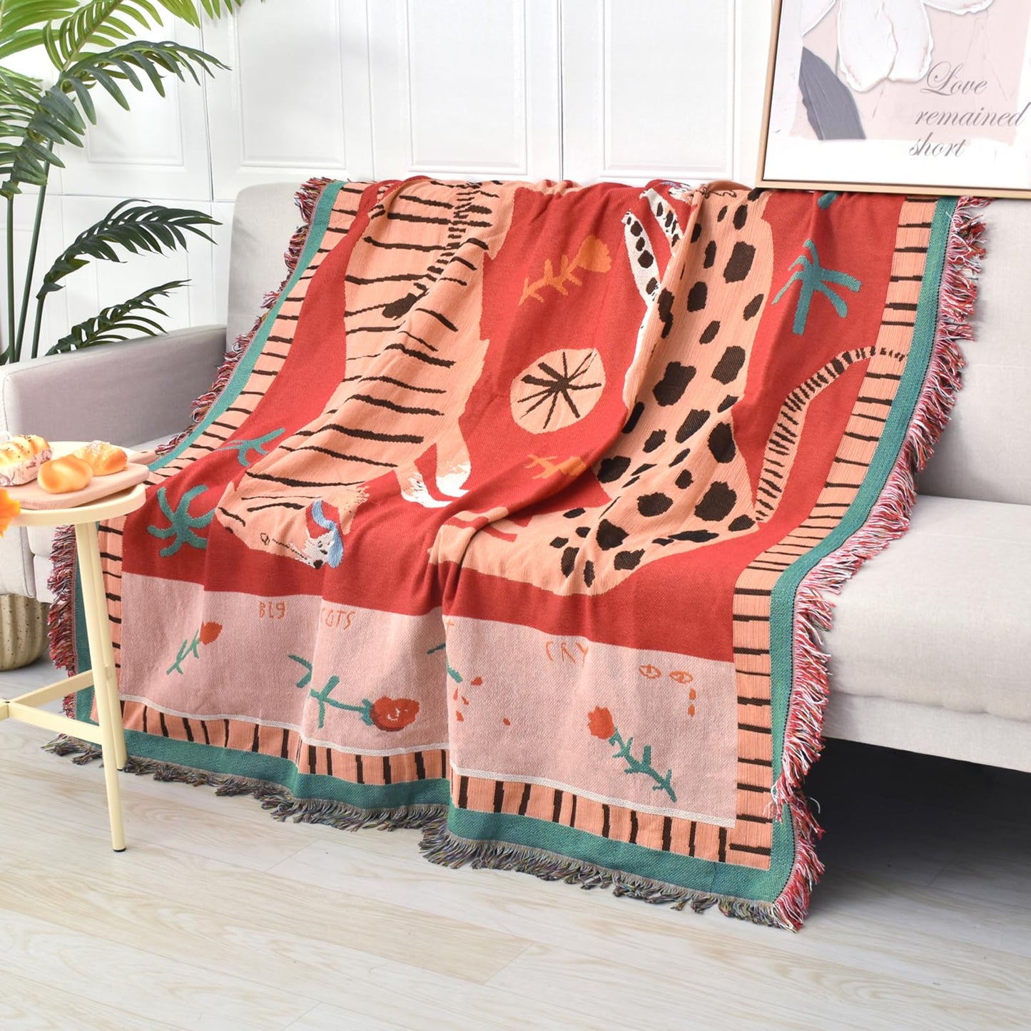 Shesyuki Boho Throw Blanket Reversible Cotton Bohemian Tapestry Hippie Room Decor Outdoor Blanket Double Sided (Boho Leopard 50"x60")