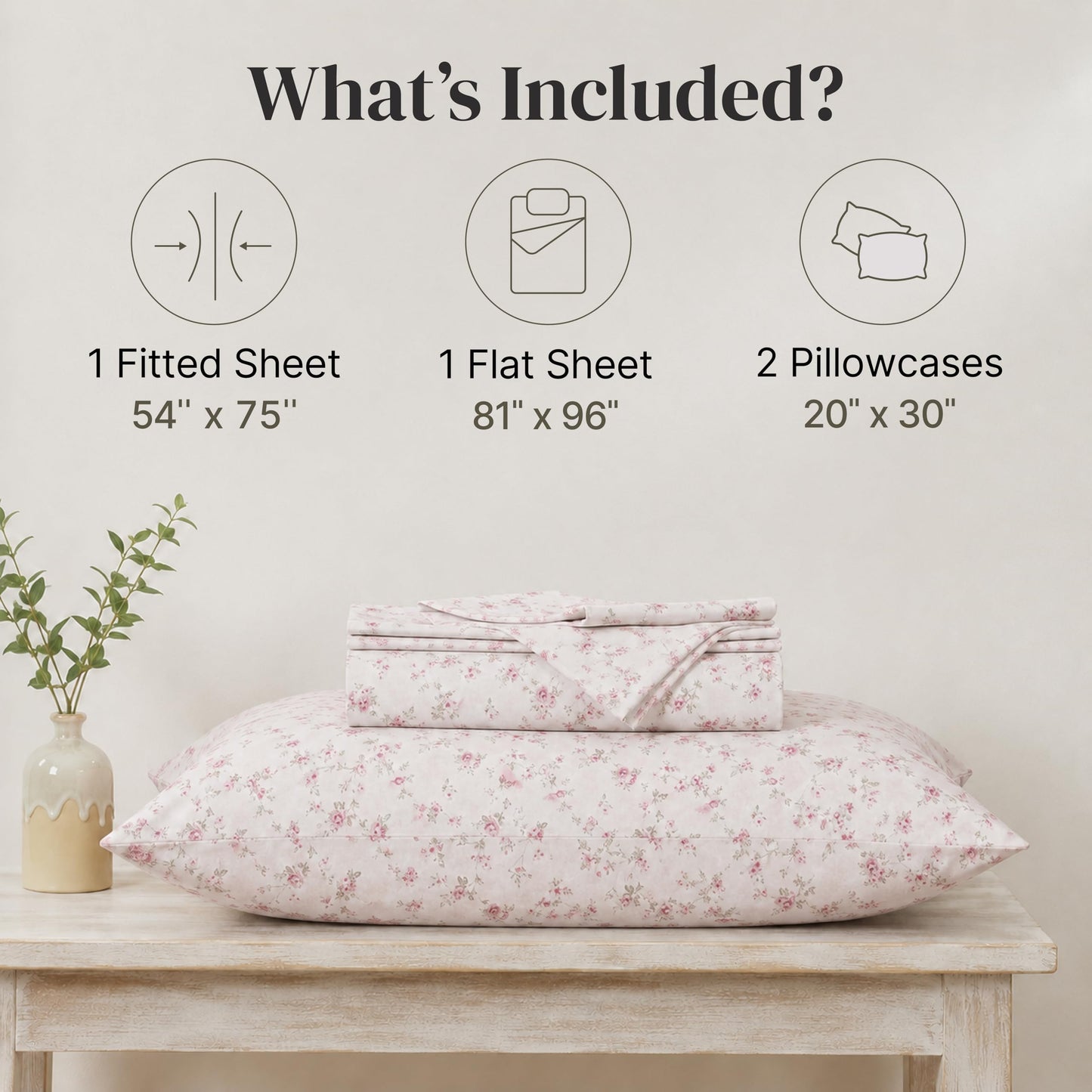Modern Threads 4-Piece Ultra Soft Microfiber Bed Sheets Set, Wrinkle Free Sheets with Deep Pockets Fitted Sheet, Flat Sheet & Pillowcases, Lightweight Breathable Bedding, Floral Rose, Full