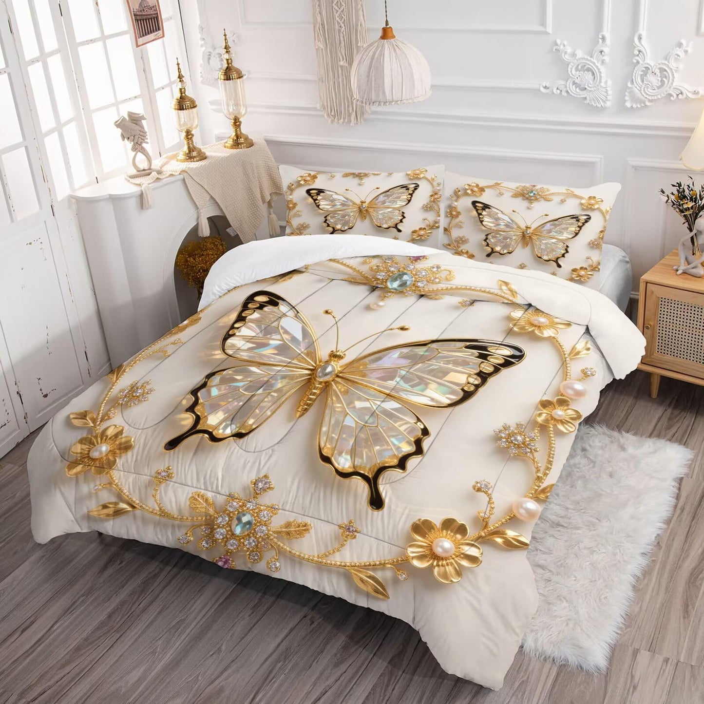 DJNEAR Butterfly Comforter Set Twin Size Black and Gold Bedding Sets for Girls Kids Teen Women Bedroom Diamond Butterflies Printed Quilt Room Decor 1 Comforter 1 Pillowcase