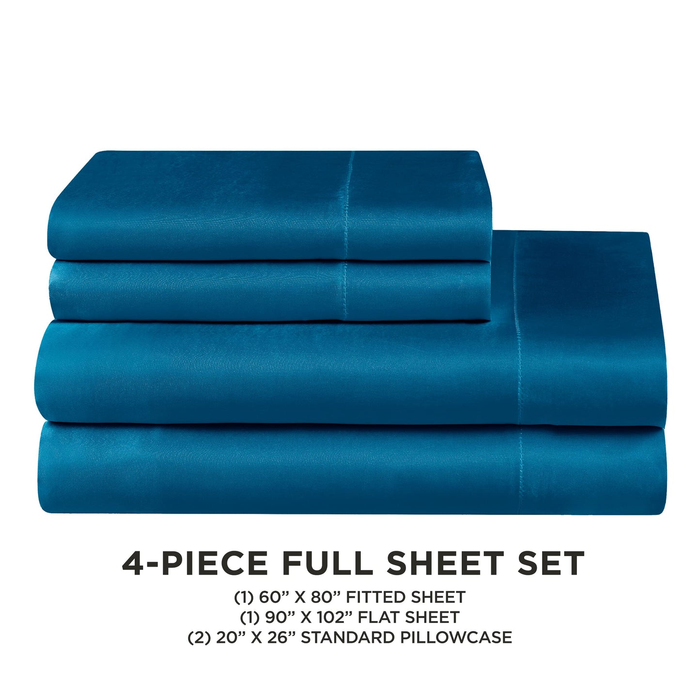 Juicy Couture Full Size Satin Bed Sheet Set, Deep Pocket Full Sheet Set with 1 Fitted Sheet, 1 Flat Sheet and 2 Pillow Case, Wrinkle Resistant and Anti Pilling Bed Sheets - Royal Blue