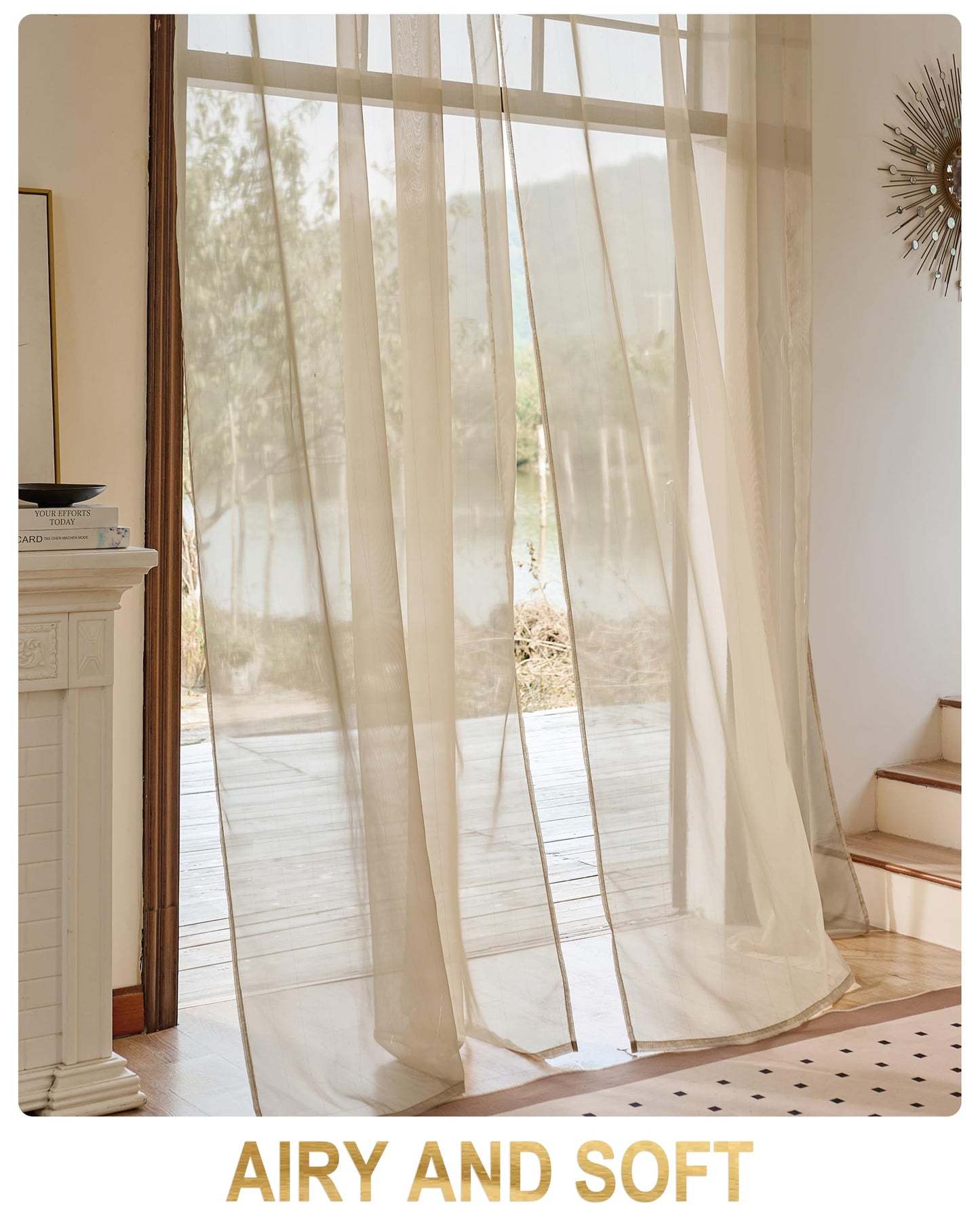MISSTIAM Stripe Taupe Sheer Curtains 96 inch Length 2 Panels Grommets Top Sheer Curtains for Living Room and Bedroom Light Filtering Curtains Set of 2