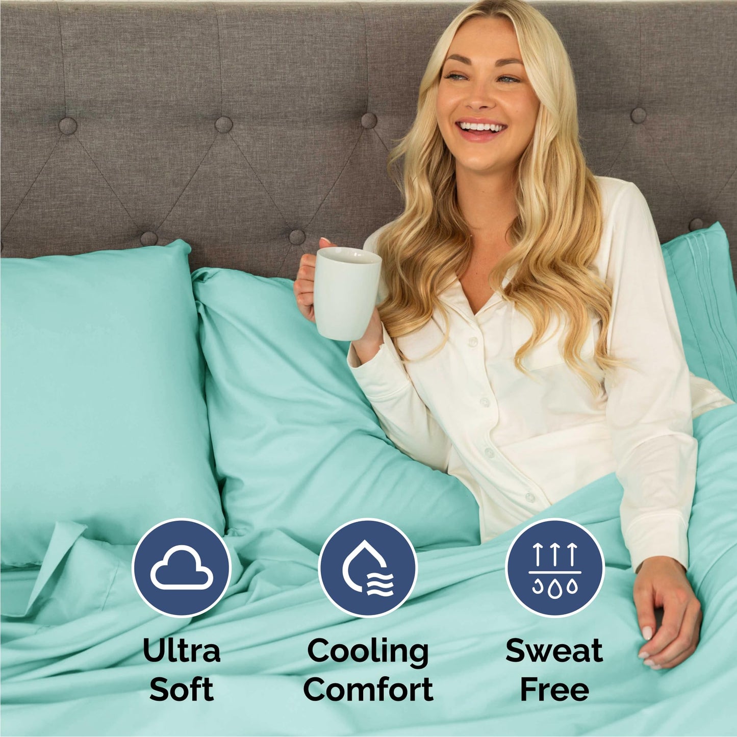 Queen Size 4 Piece Sheet Set - Comfy Breathable & Cooling Sheets - Hotel Luxury Bed Sheets for Women & Men - Deep Pockets, Easy-Fit, Extra Soft & Wrinkle Free Sheets - Spa Blue Oeko-Tex Bed Sheet Set