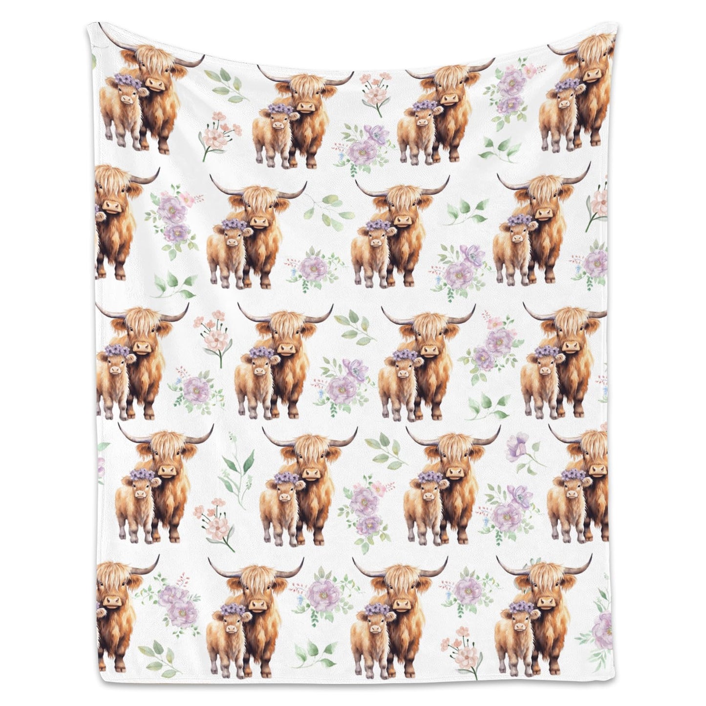 Highland Cow Blanket for Kids, Cozy Soft Throw Gifts, Cute White Flannel Throw Blankets for Couch Office, 30x40 Inches