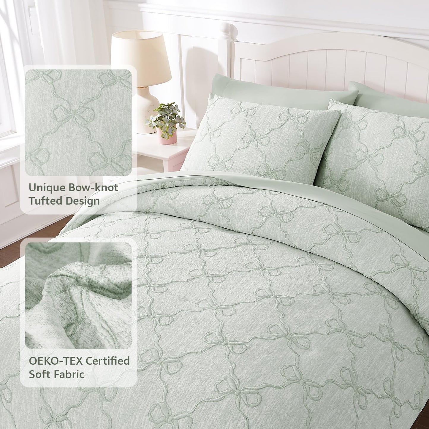 Wink Deer Twin Comforter Set with Sheets for Girls-5 Pieces Twin Bedding Sets with Light Green Comforter, Sheets, Pillowcase & Sham for Kids (Green Diamond, 66" X 86")