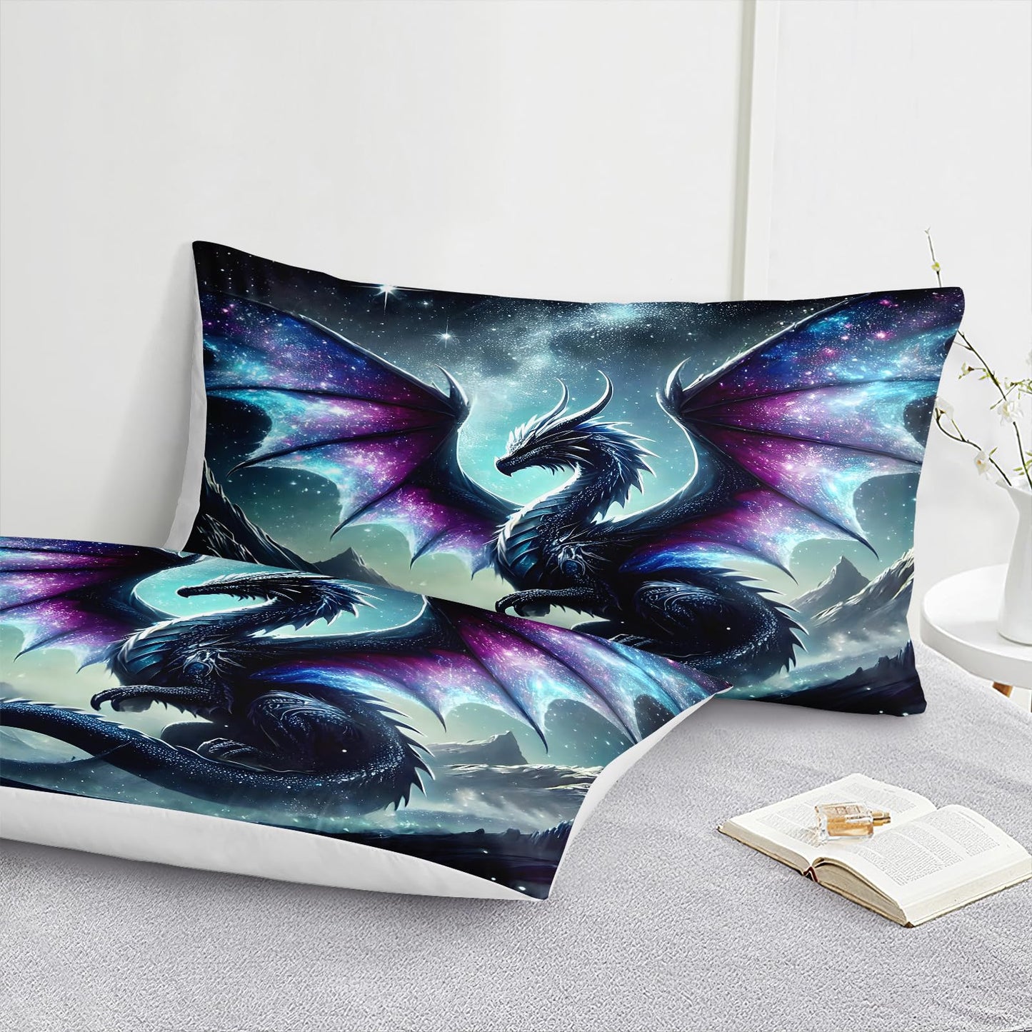 Bedbay Dragon Comforter Set Galaxy Fantasy Bedding Quilt Set Soft King Comforter Bed Set with Sheets Boys Teen Mythical Beast Dragon Digital Print 8 Pieces Bed in a Bag Set with Cushion Cover