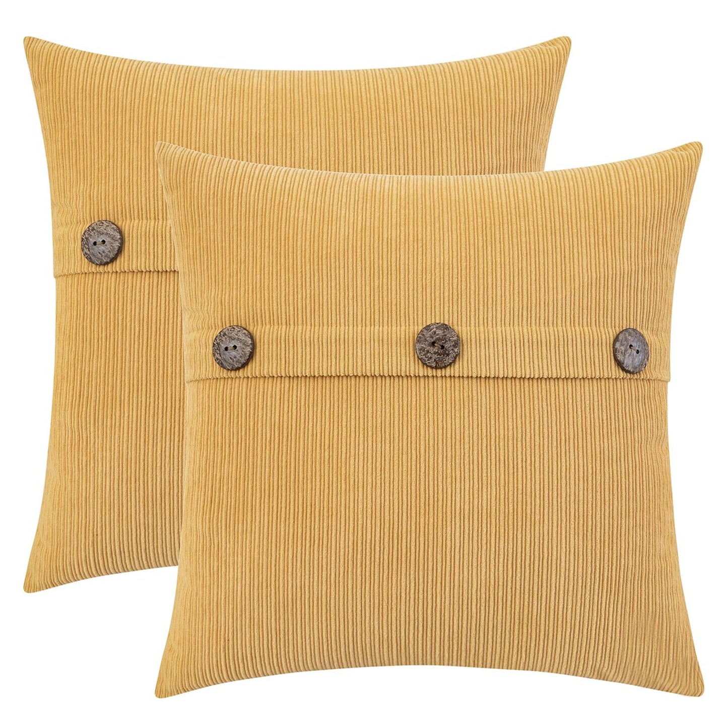 HWY 50 Mustard Yellow Chenille Throw Pillow Covers 16x16 Inch with Triple Buttons, Soft Farmhouse Accent Decorative Cushion Cases for Couch Sofa Bed Living Room Pack of 2
