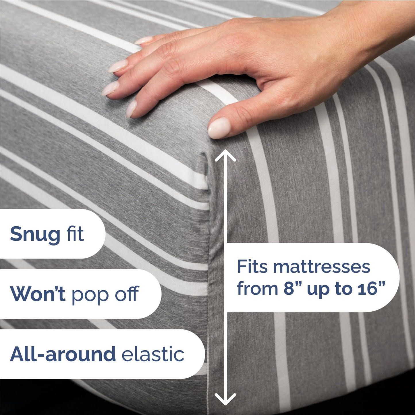 Full Size 4 Piece Sheet Set - Comfy Breathable & Cooling Sheets - Hotel Luxury Bed Sheets for Women & Men - Deep Pockets, Easy-Fit, Soft and Wrinkle Free Sheets - Grey Stripes Oeko-Tex Bed Sheet Set