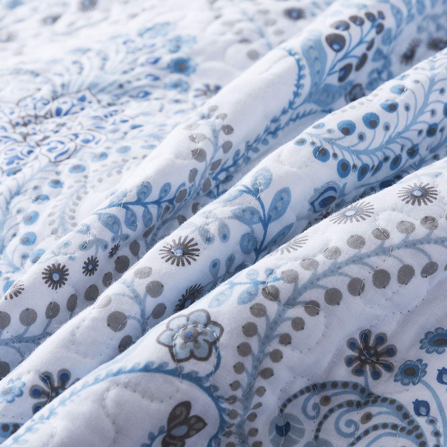 NEWLAKE Cotton Bedspread Quilt Sets-Reversible Patchwork Coverlet Set, Blue Classic Royal Pattern, Queen Size
