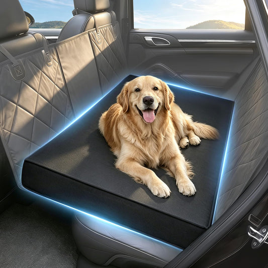 Backseat Dog Bed, Dog Bed for Car Back Seat, 4in Orthopedic Egg Crate Foam Pet Bed with Oxford Fabric for Backseat Extender – Waterproof, Stable Fit, Washable (51"x23.5", Black)