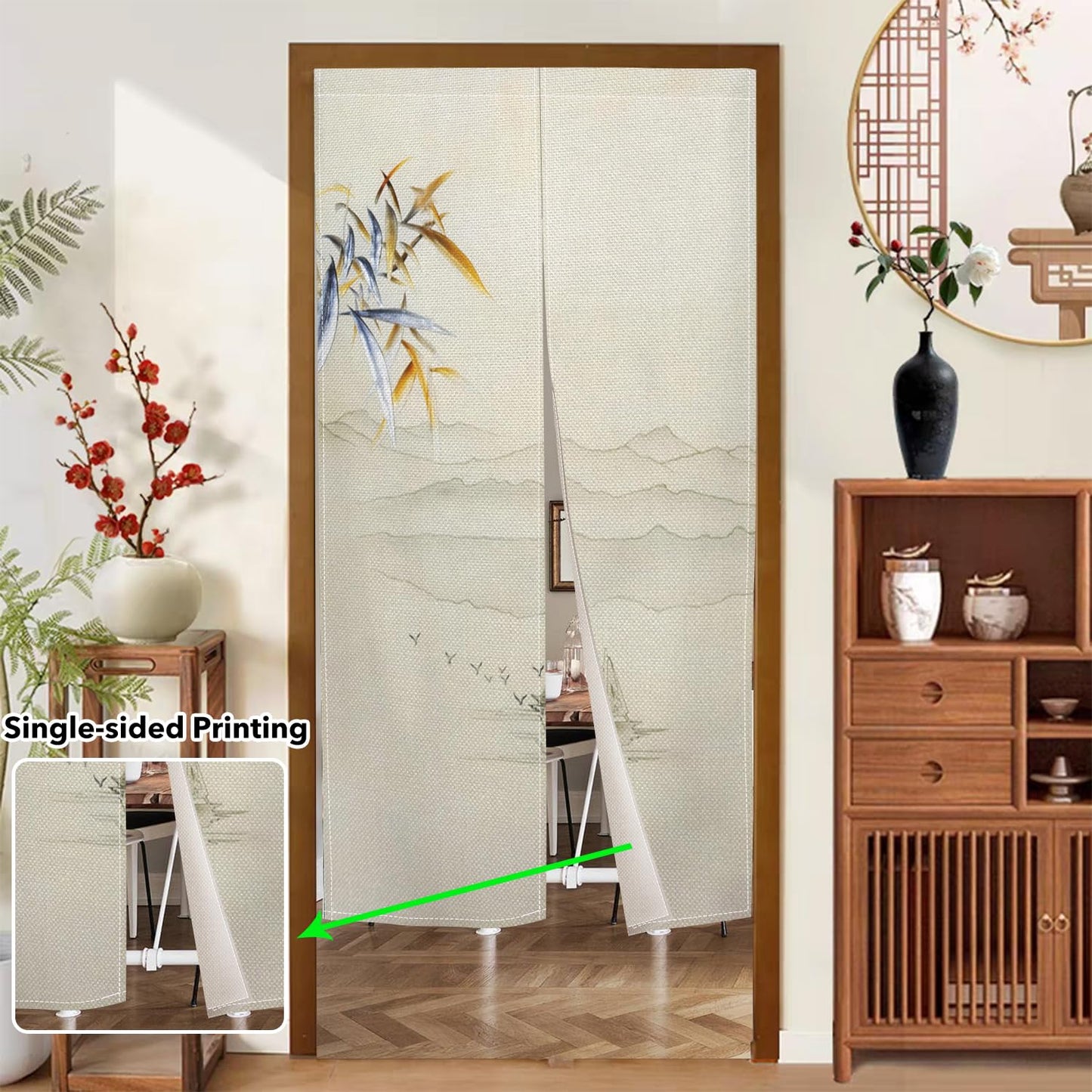 Leowefowa Japanese Doorway Curtain Noren Long Fengshui Window Treatment Kahki Door Curtains Tapestry Panel Polyester for Room Privacy Divider Home Kitchen Decorations(Mount, Bamboo), 33.5"x 70.9"
