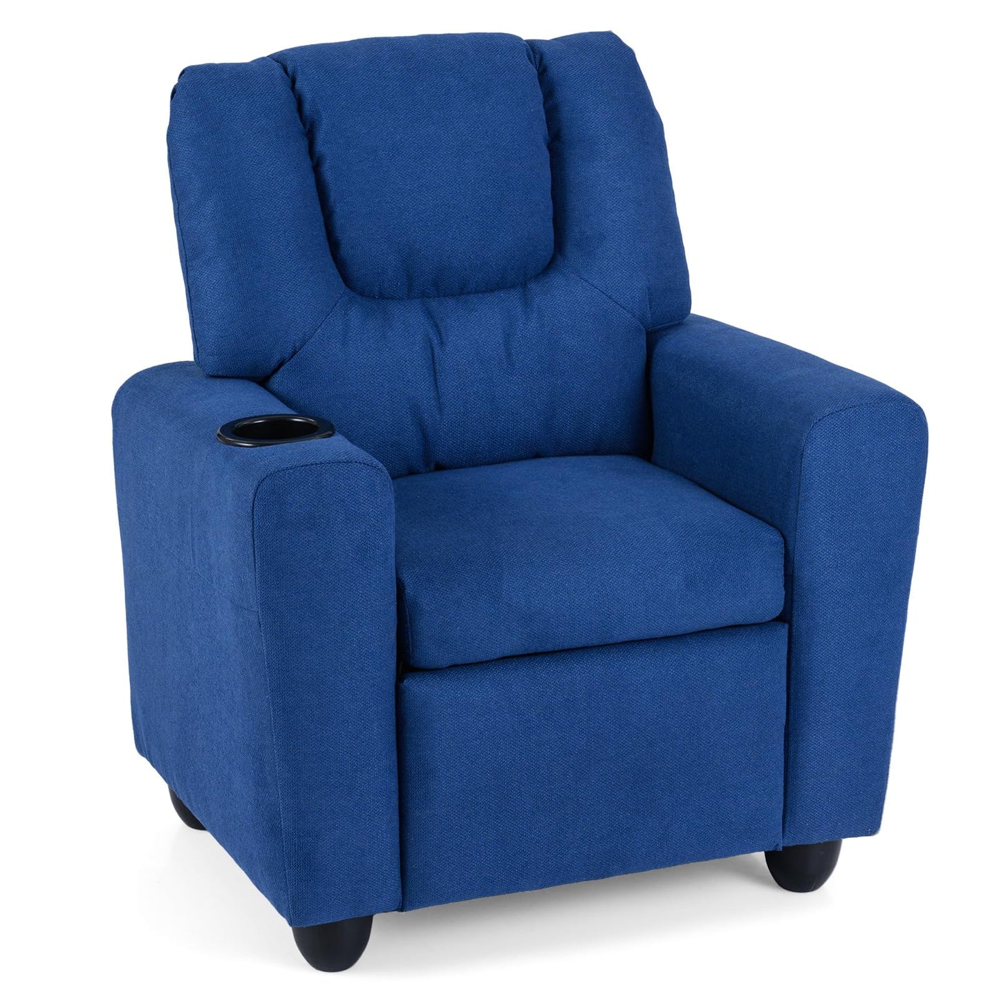 CHEFJOY Kids Recliner, Toddler Lounge Chair w/Cup Holder, Wide Armrest, Kids Sofa w/Adjustable Footrest, Comfy Toddler Recliner Chair for for Boys & Girls 3 + (Fabric, Blue)