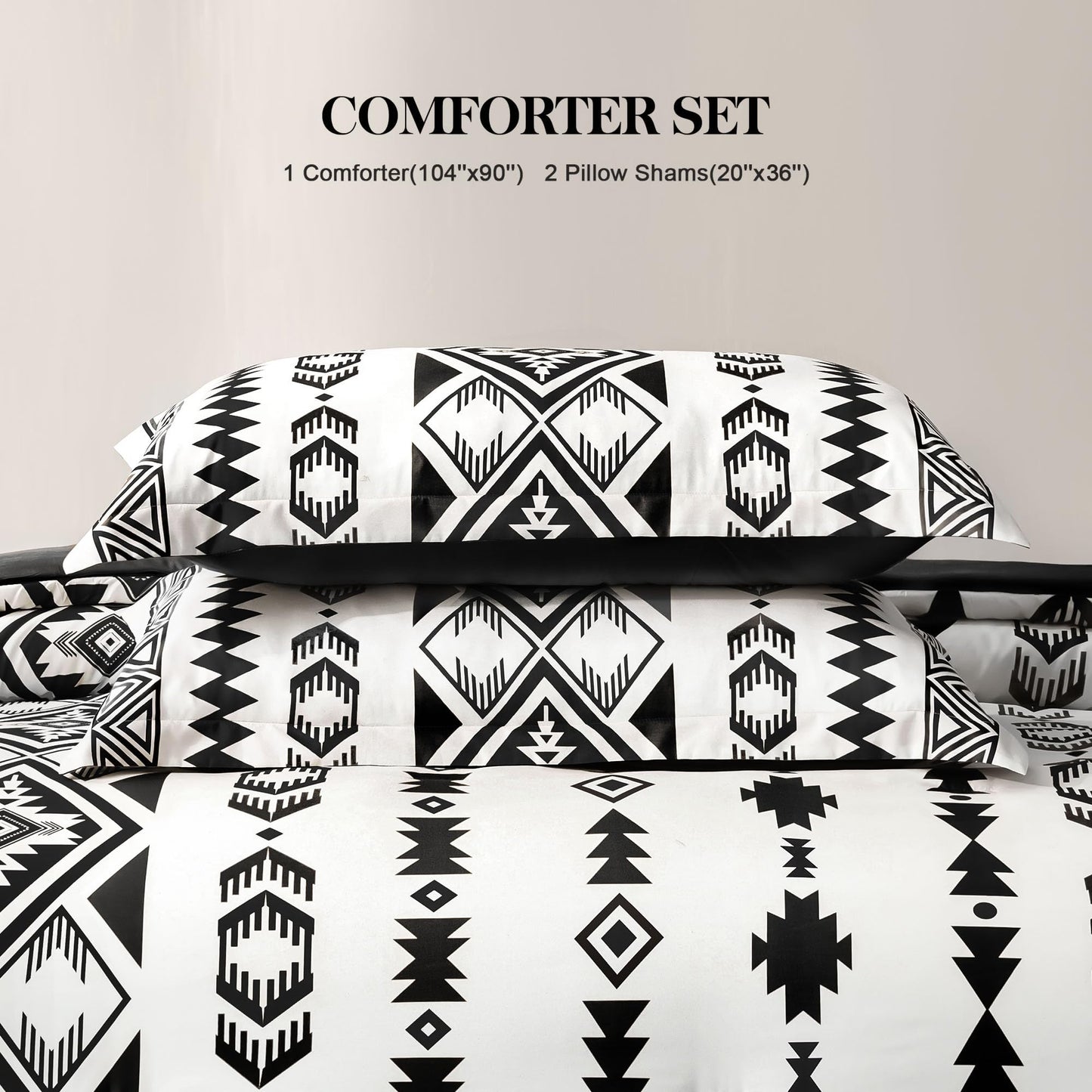 Tyrot King Comforter Set – 3 Piece Black White Boho Aztec Bedding, Western Southwestern Style Comforter Sets, Soft Lightweight Comforter for All Seasons, 1 Comforter & 2 Pillow Shams