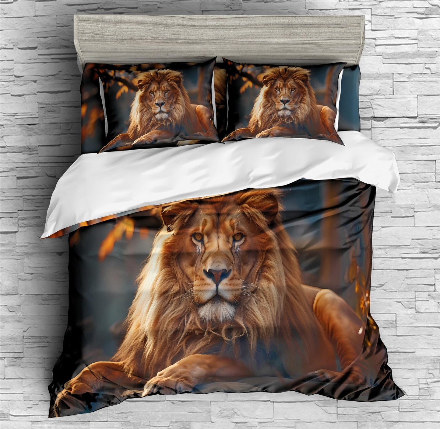 REALIN Lion Theme Duvet Cover Set 3D Printing Design Bedding Wild Animals King Aurora Bed Sets 2/3/4PCS Quilt Covers/Sheets/Pillow Shams,Twin/Full/Queen/King (Twin-172x218cm-3PCS,B)