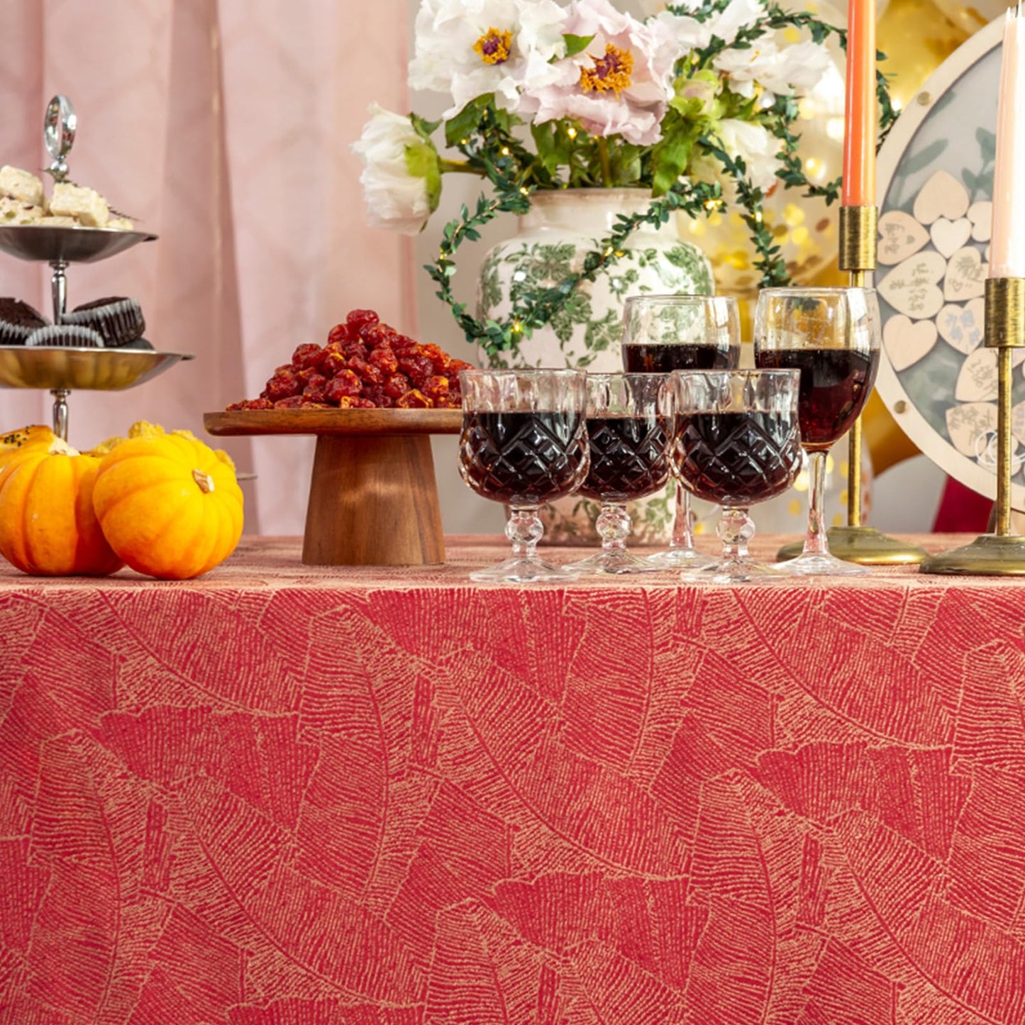 GLORY SEASON Festivel Tablecloth Classic Red and Golden Jacquard Fabric Table Cover Farmhouse Decoration 55x86 Inches Rectangle/Oblong for Party/Banquet/Kitchen Dining