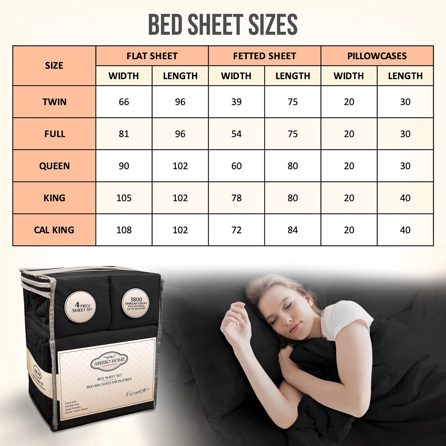 Abeero Home Full Size Bed Sheets Cooling - Luxury Hotel Sheet Set - Soft Sheets with Elastic Corner Straps - Deep Pocket Microfiber Bedsheets - Bedding Sheet & Pillowcases - 4 PC (Full Size, Black)