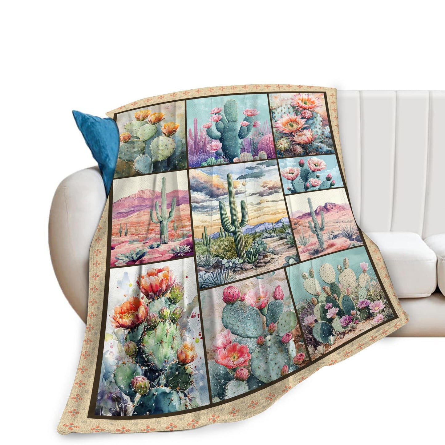 Cactus Blanket Soft Fuzzy Fleece Botanical Desert Cacti Throw Blanket Decor Cozy Warm Plush Flannel Blanket Gifts Boys Girls Men Women Home Chair Sofa Couch Bed 50"X40"