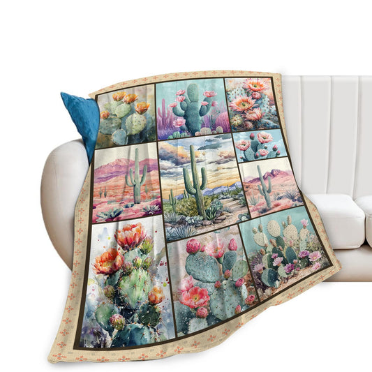 Cactus Blanket Soft Fuzzy Fleece Botanical Desert Cacti Throw Blanket Decor Cozy Warm Plush Flannel Blanket Gifts Boys Girls Men Women Home Chair Sofa Couch Bed 50"X40"
