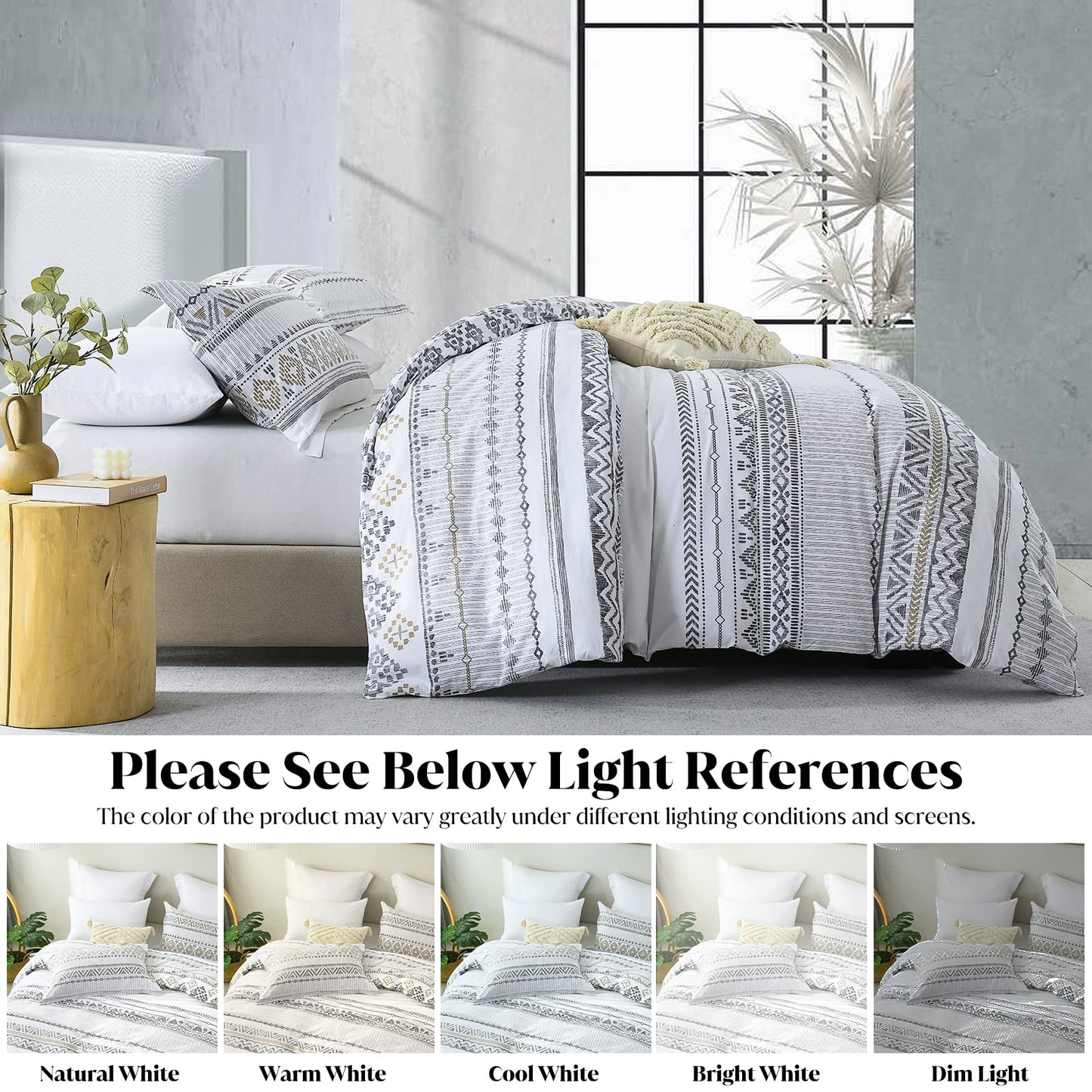 CozyDH Cotton Duvet Cover King - 100% Cotton 400TC Boho Aztec Duvet Cover King Size, Soft and Breathable King Duvet Cover Set for All Season, Bohemian Geometric 3pcs Bedding Set (King, 104"x90")