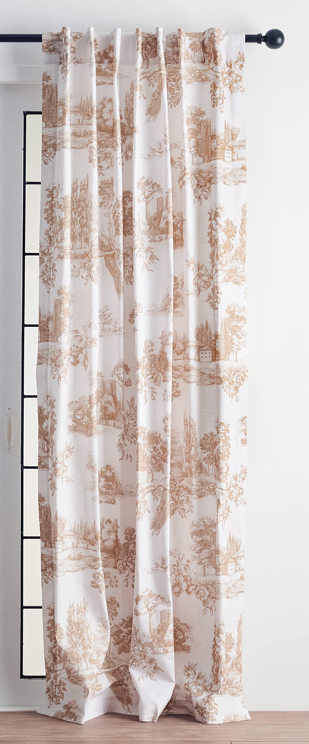 Maison d' Hermine Curtains for Living Room 100% Cotton 96 inch Length One Panel Light Filtering Toile Curtains for Bedroom Windows with Rod and Loop Pockets Drapes (Trianon Bronze, 50" W x 96" L)