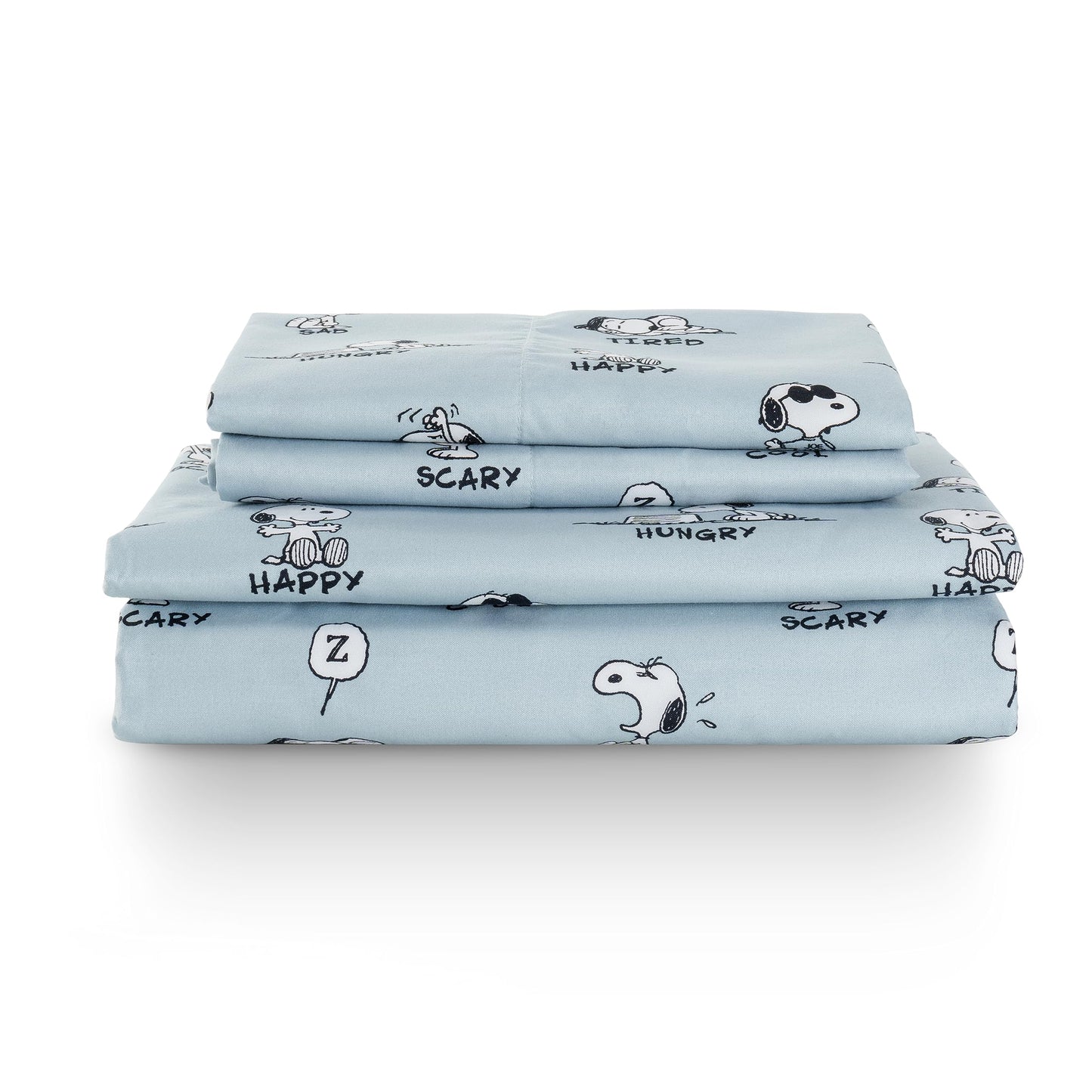 Berkshire Blanket Peanuts® Kids Sheet Set, Full Size - 4 Pieces, Peanuts® Snoopy Different Emotion Sheet Scale Murky Blue, Cute Character Snoopy Printed Soft Microfiber Bed Sheets