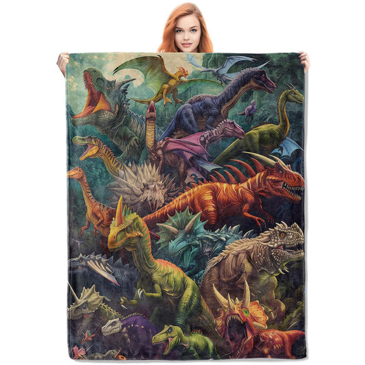 VANZEV Dinosaur Themed Flannel Blanket,Multicolor Dinosaurs Print Soft Lightweight Throw Blankets Gifts for Boys Kids,60" x 80" Perfect for Couch Bed Home Children's Room Travel Decor