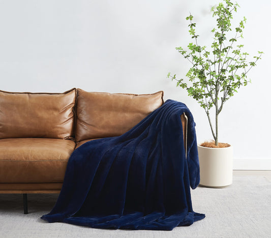 ROYAL VELVET Luxe Faux Rabbit Fur Navy Blue 60x70 Throw in Gift Box