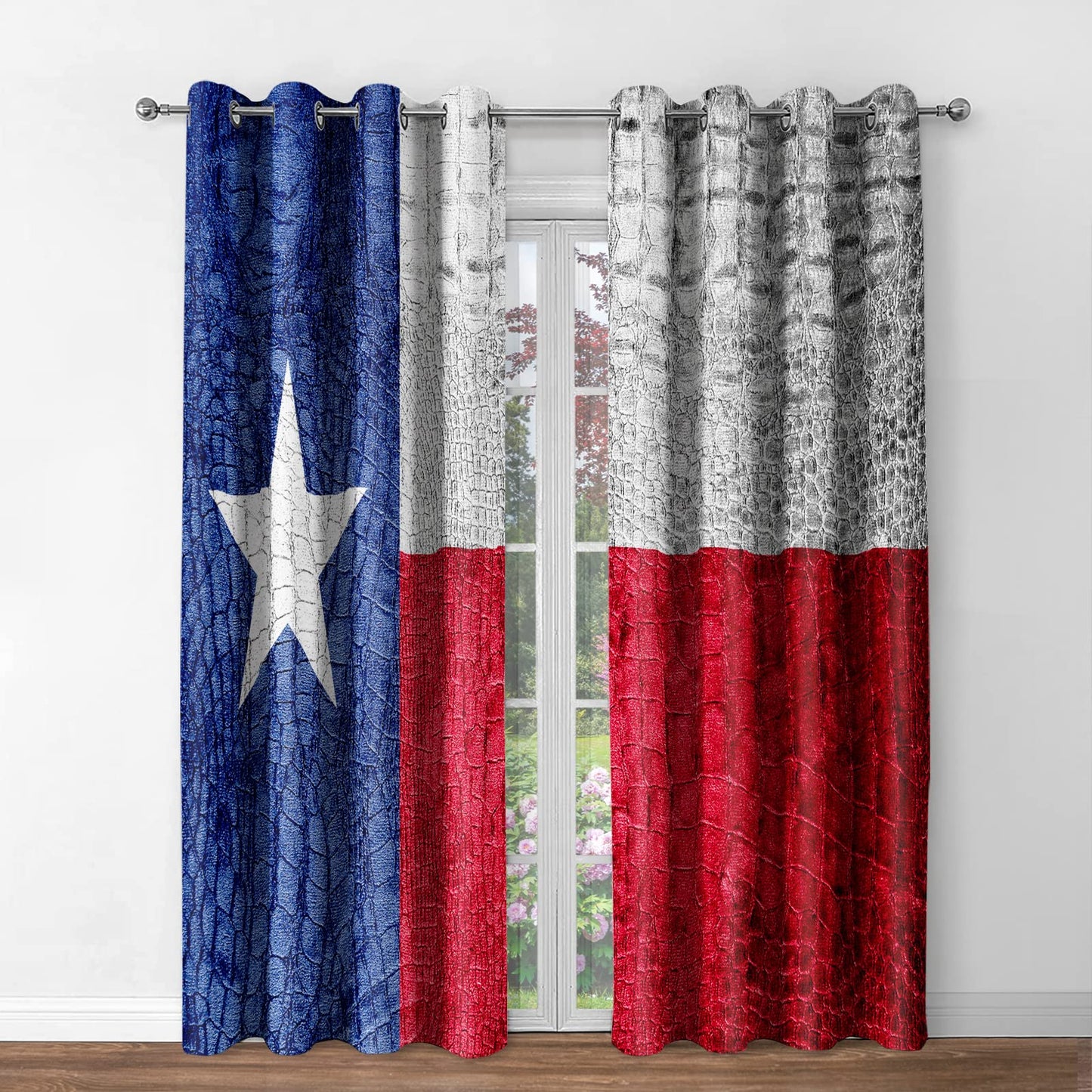 Jekeno Texas Flag Blackout Curtains - Texas State Flags Theme Print Pattern Grommet Privacy Drapes Decor Bedroom Apartment Living Room Darkening Window Treatments 2 Panels Set, 52"x 84"