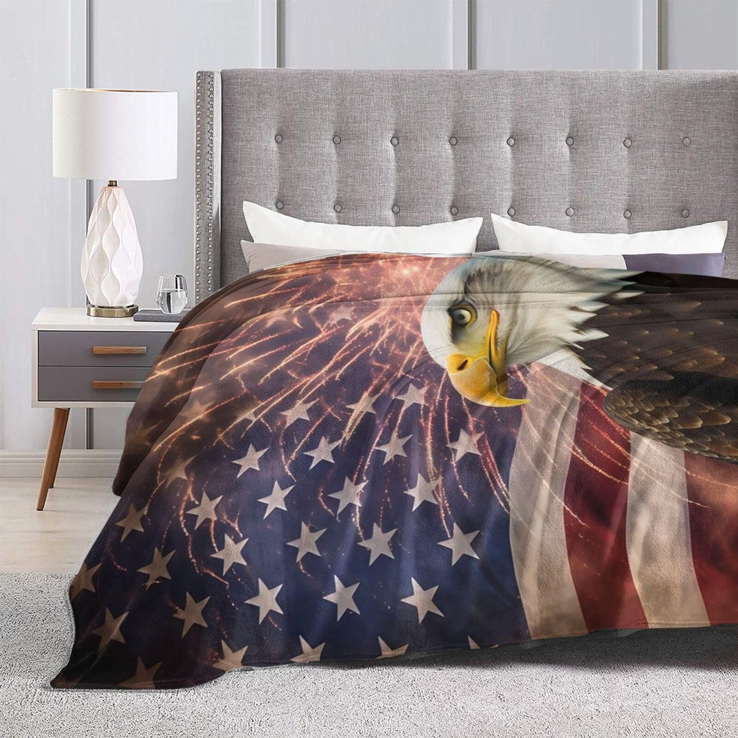 American Flag Ultra-Soft Flannel Throw Blankets, Firework Eagle Blanket for Bed Couch Sofa, All Seasons Home Camper Travel 60"x50"