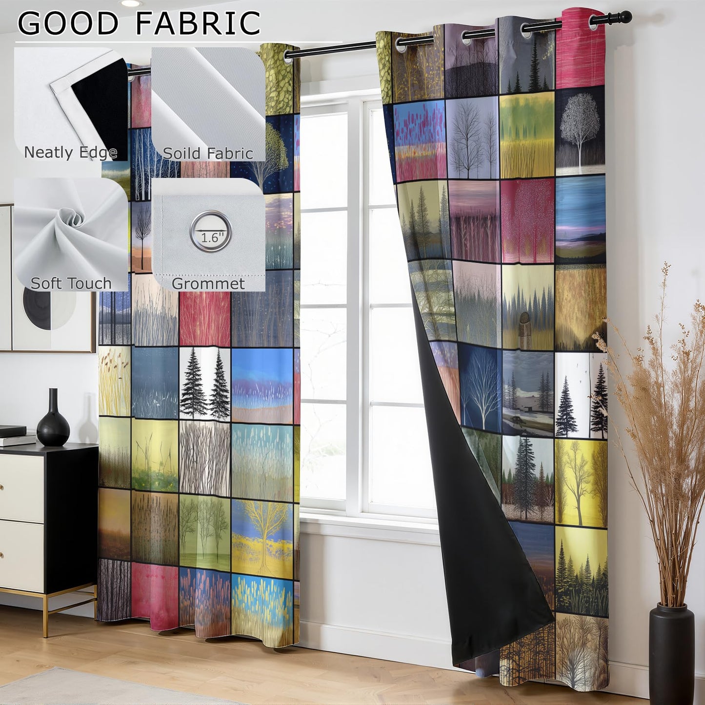 Solvivae Tree Blackout Curtains for Bedroom Living Room, Scenery Patchwork Patterned Window Treatments, Room Darkening Thermal Insulated Grommet Drapes, 54 Inch Curtains 2 Panel Set