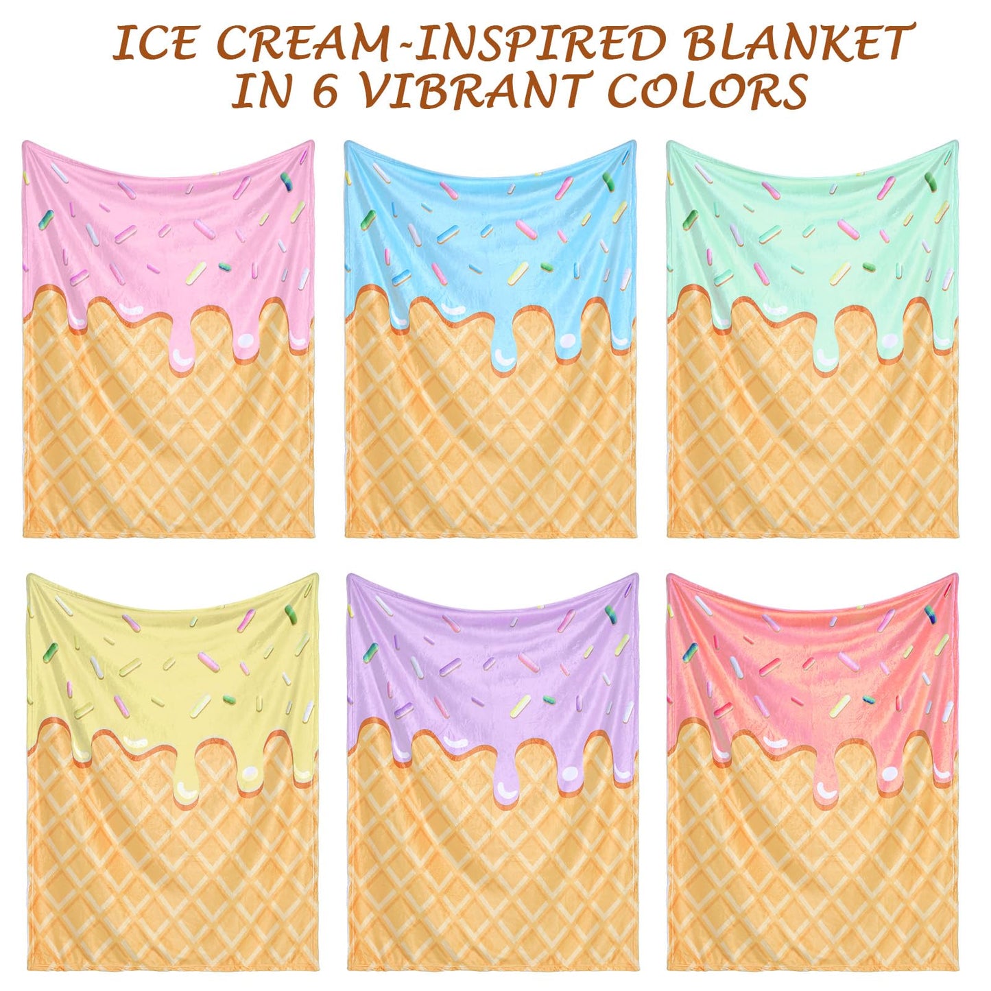 Hahafelt 6 Pack Ice Cream Throw Blankets Cute Dessert Flannel Blanket Soft Cozy Aesthetic Throw for Couch Bed Dorm Room Decor Ice Cream Party Favors Summer Party Gifts
