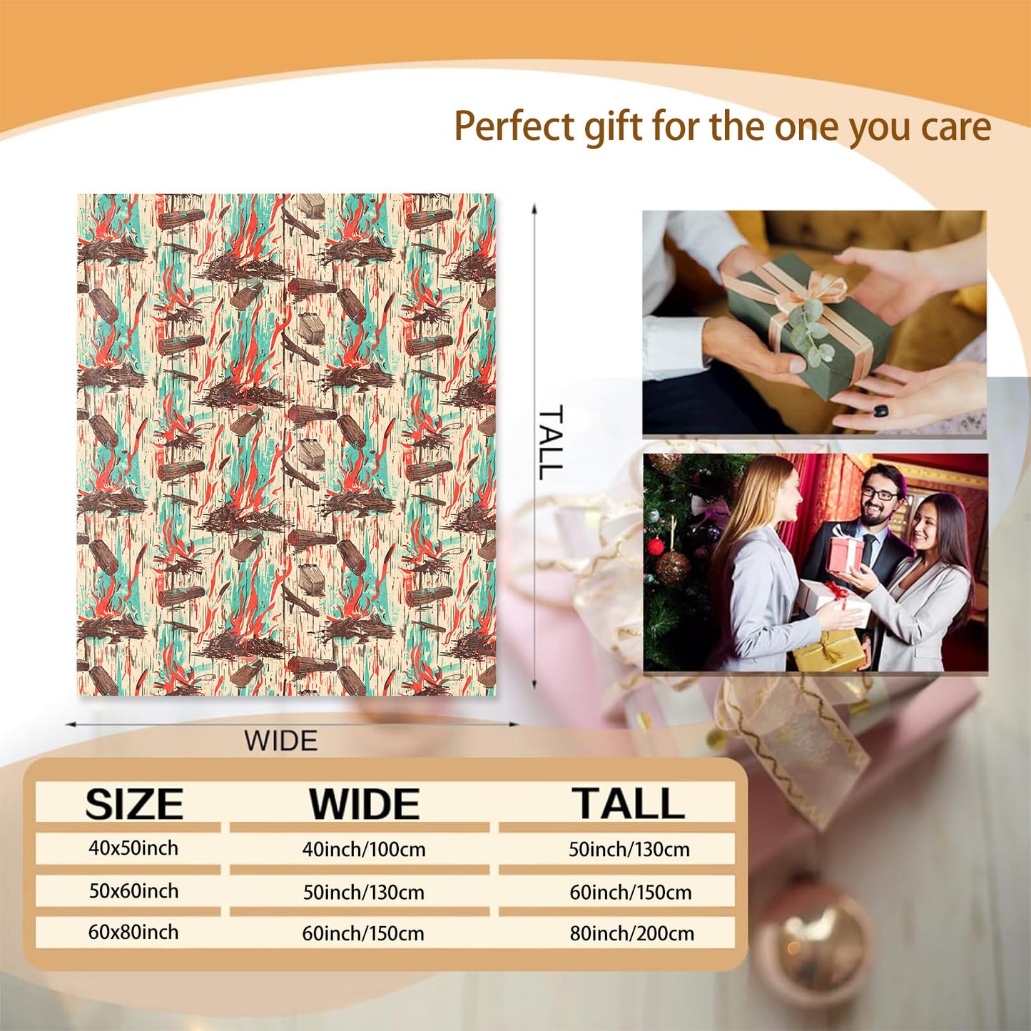 Rustic Wood and Campfire Theme Blanket Gifts for Women Girls, Soft Warm Lightweight Flannel Throw Blankets for Living Room Home Sofa Travel Decor 40" x 50"
