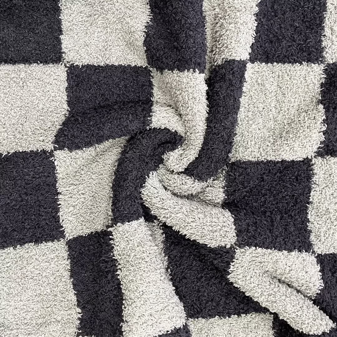 Ultra Soft Checkered Blanket Black Cozy Buffalo Check Throw Fluffy Knitted Reversible Throw Blanket Lightweight Fleece Checkerboard Grid Blanket for Sofa Couch Bed Travel, Graphite/Carbon, 51''x63''