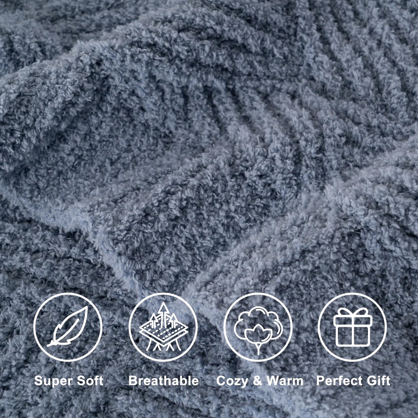 Battilo Dusty Blue Throw Blanket for Couch, Soft Chenille Diamond Knit, Lightweight Cozy Decorative Blanket for Sofa Bed, 50"x60"