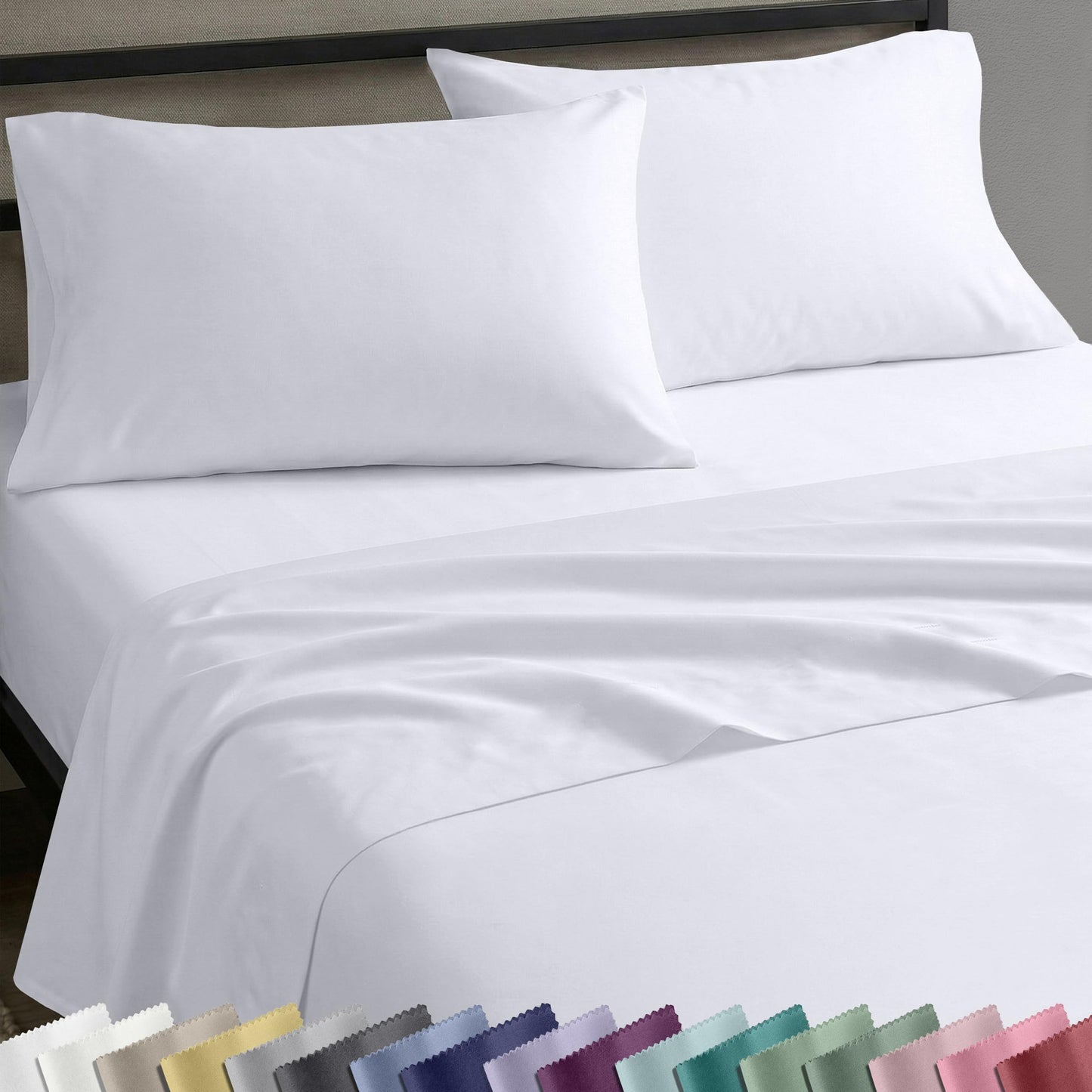 California Design Den Queen Sheet Set - Natural 100% Cotton Sheets Queen Size Bed Set with Deep Pockets, Soft Sateen Weave, Breathable and Durable Bedding (White)