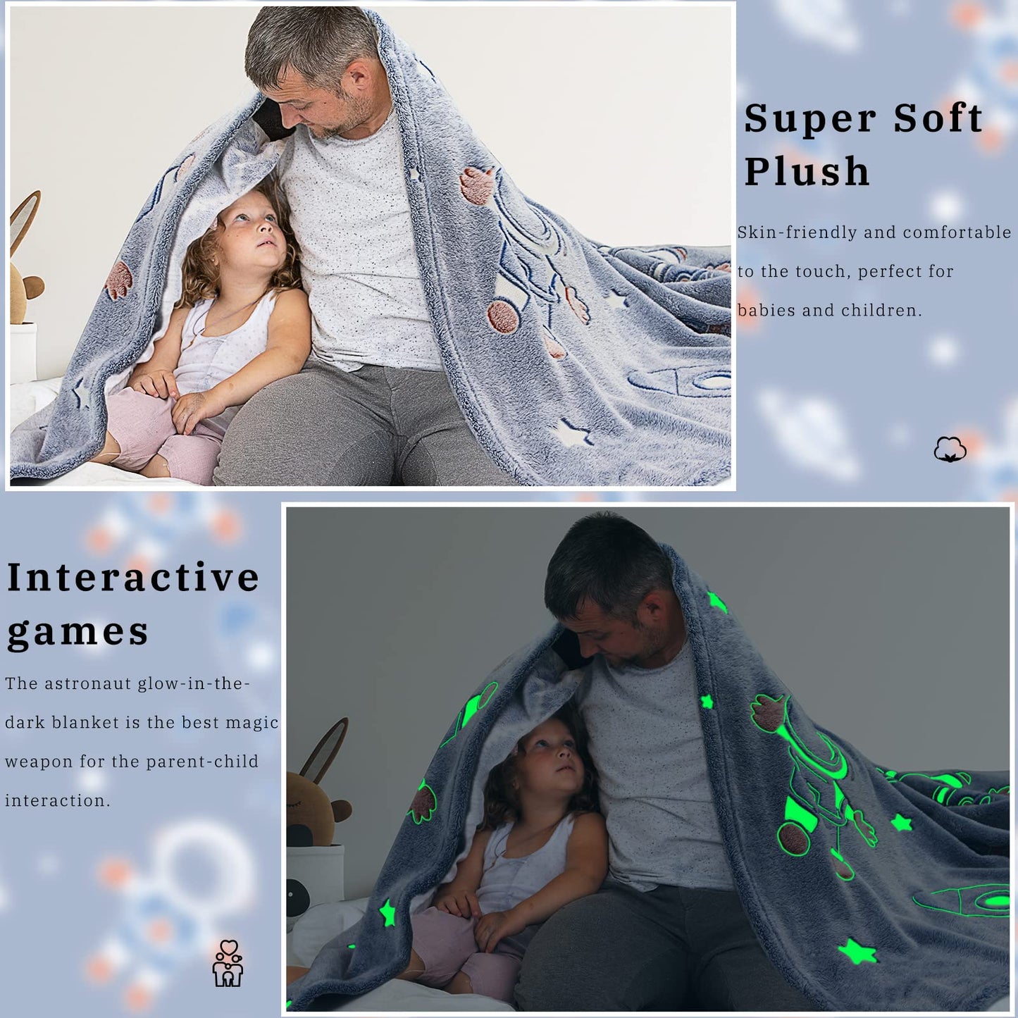Glow in The Dark Blanket Stars Throw Blanket Birthday Gifts for Kids Soft Cozy Space Decor Blankets for Couch Bed Sofa Unique Gifts for Boys Girls Teens Planet Blanket 50"x60"