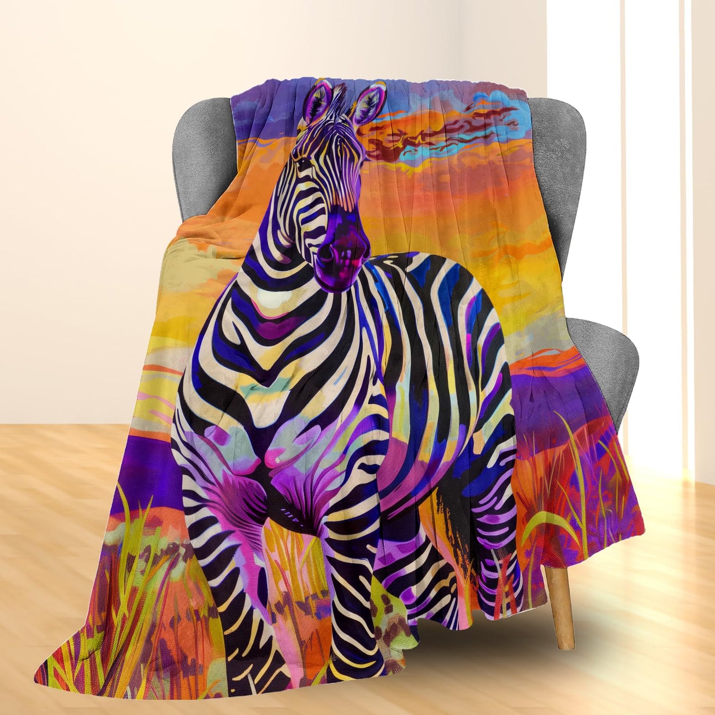 Ti Caldi Hand Drawn Zebra Blanket | Soft Warm Fuzzy Lightweight Animal Flannel Throw Blanket Perfect for Couch, Bed, Decor, Travel & Outdoor Use, Cozy Blankets for Adults Kids Boys Girls 60×50 in